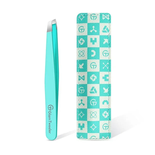Expert Eyebrow Hair Removal Tweezer with Leather Case, GlamTweeler High Precision Slant Tip Stainless Steel Tweezers for M...