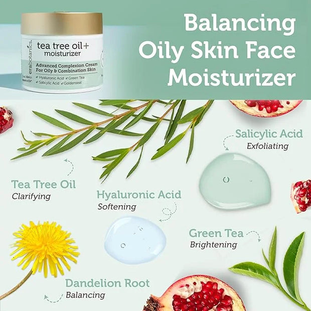 Era Organics Tea Tree Cream Face Moisturizer for Oily Skin - Advanced 7X Balancing Oily Skin Moisturizer - Non-Greasy Mois...