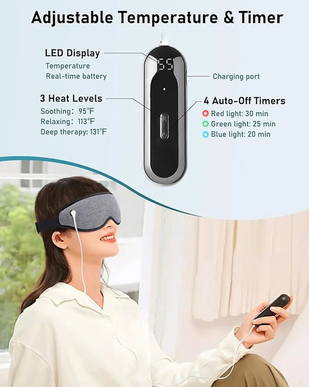 Heated Eye Mask Warm Eye Compress for Dry Eyes - Cordless Electric Heat Eye Mask with Temperature Timer Control Heating Pa...