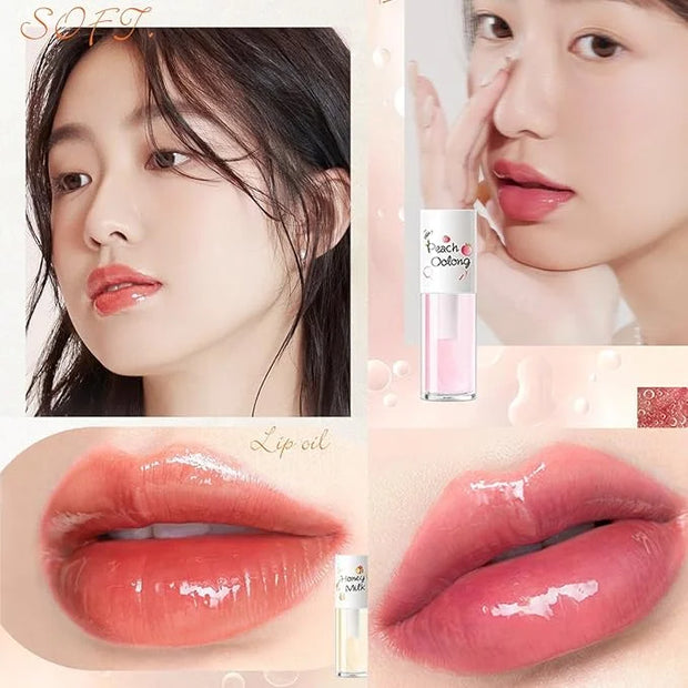 4PCS Hydrating Clear Lip Oil,Jelly Honey Lip Gloss Oil,Korean Big Brush Lip Oil,Long-lasting Moisturizing Nourishing Lip B...