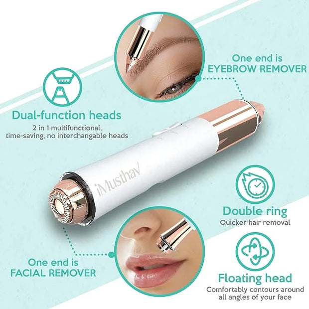 2-in-1 Portable Rechargeable Painless Eyebrow Trimmer & Facial Hair Remover, removes Eyebrow, face, Lips and Body Hair for...