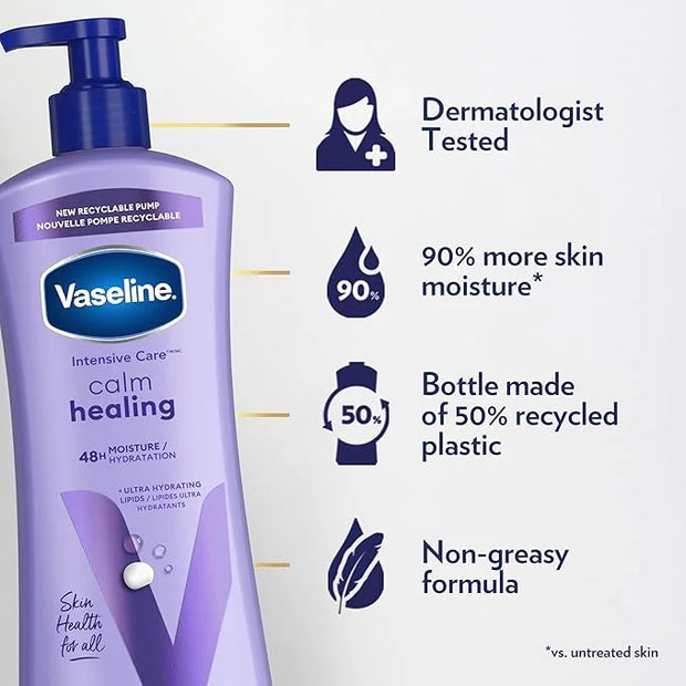 Vaseline Intensive Care Calm Healing Body Lotion 3 count for Dry Skin Made with Ultra-Hydrating Lipids and Lavender Extrac...