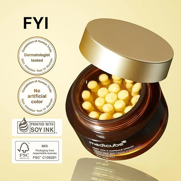 medicube Deep Vitamin C Golden Capsule Face Moisturizer - Liposome Capsules For Wrinkles, Skin Radiance - Transparent Gel ...