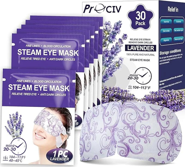 30 Packs Lavender Steam Eye Mask - Heated Eye Mask for Dark Circles and Puffiness Warm Eye Mask for Dry Eye Mask Relief Ey...