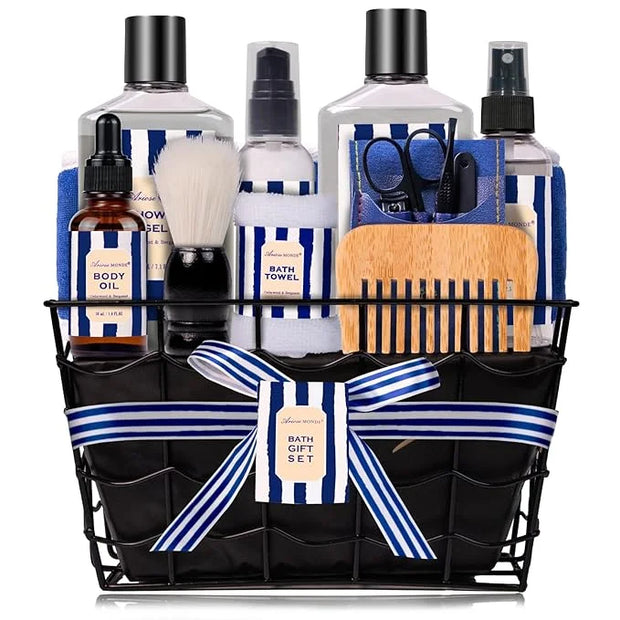 Valentines Day Gifts for Men, Bath and Body Gift Sets for Men with 10 Pcs Cedar & Bergamot Spa Gifts for Men, Bath Sets In...