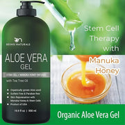 Aloe vera Gel - from 100% Pure Organic Aloe Infused with Manuka Honey, Stem Cell, Tea Tree Oil - Natural Raw Moisturizer f...