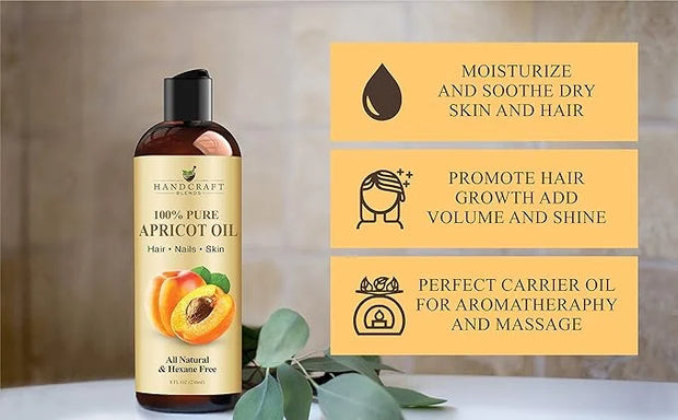 Handcraft Blends Apricot Kernel Oil - Cold-Pressed 8 Fl Oz - 100% Pure and Natural - Premium Grade Carrier Oil for Skin an...