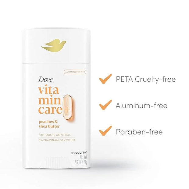 Dove VitaminCare+ Aluminum Free Deodorant Stick for 72H Odor Protection Peaches & Shea Butter Breathable Deodorant for Wom...