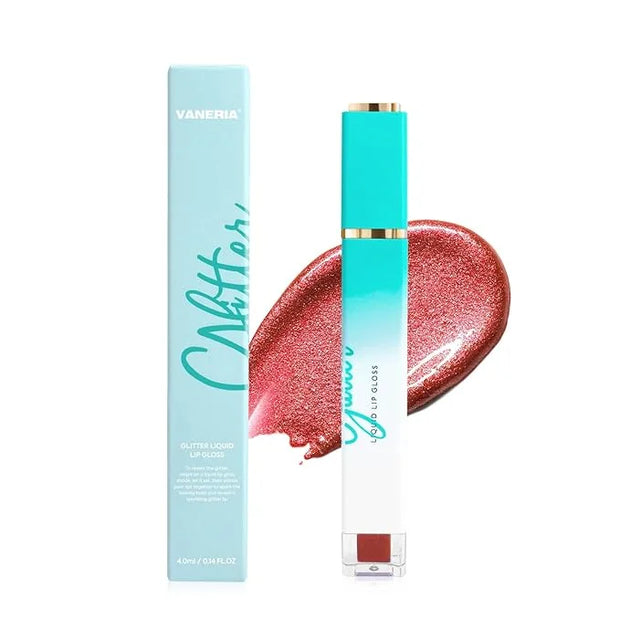 VANERIA Glitter Lip Gloss Shimmer,Matte Liquid Lipstick Rapid Drying,Long Lasting Highly Pigmented Color,Waterproof,Lipglo...