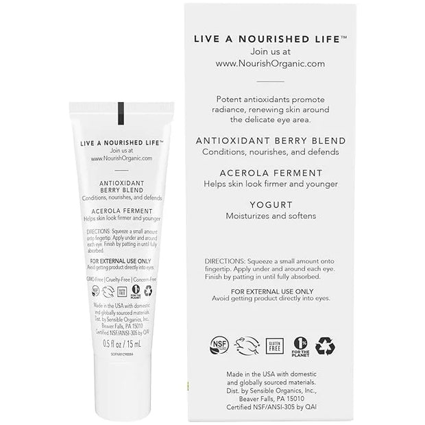 Nourish Organic Eye Treatment, Bilberry & Arctic Berries – Age Defense Under Eye Cream with Vitamin C + Washable Cotton Ro...