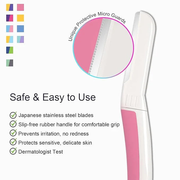Face Razors for Women, Reusable Handle with 19 Microblades, Dermaplane Razor for Women Face, Eyebrow & Facial Razors, Peac...