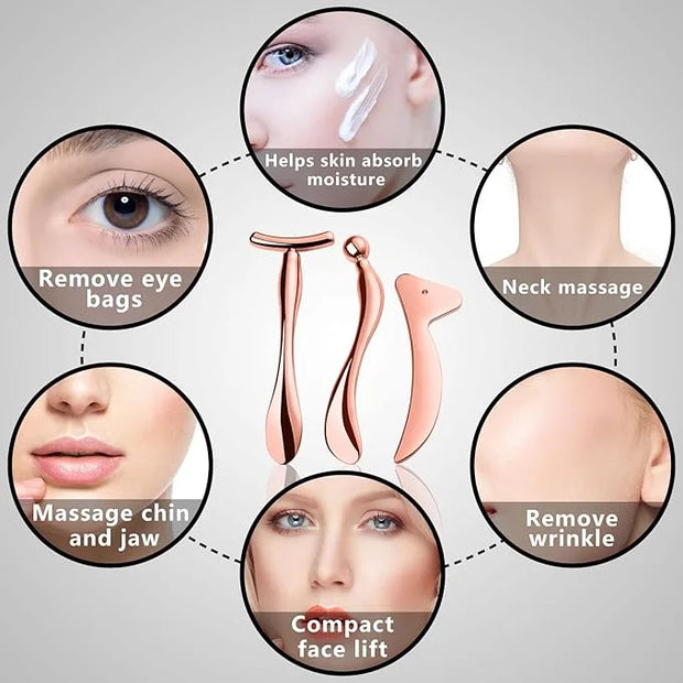 KOIBITO 3 PCAK Cooling Metal Facial Massage Stick, Eye Cream Applicator Wand, Gua Sha Scraping Tool Set, Reduce Puffiness ...