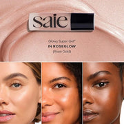 Saie SaieGlow Starter Kit - Hydrating + Highlighting Makeup Kit with Glowy Super Gel in Roseglow, Dew Blush in Baby, and G...