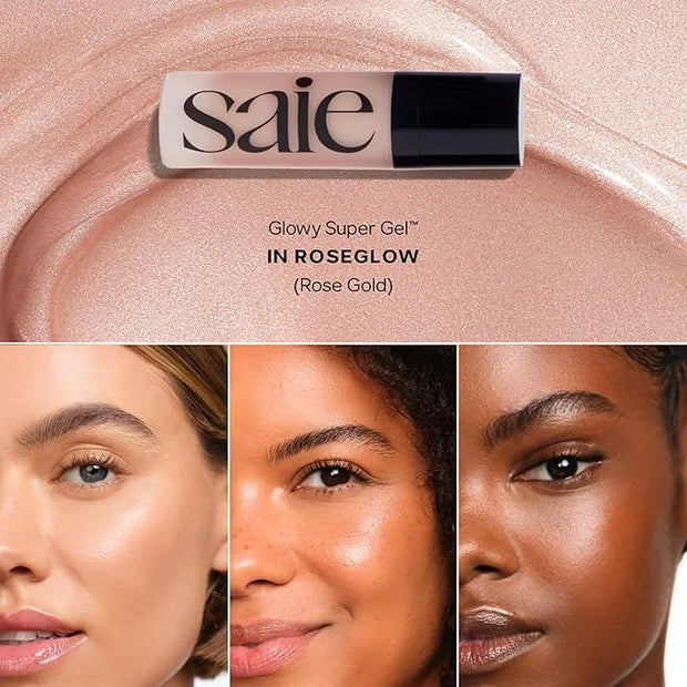Saie SaieGlow Starter Kit - Hydrating + Highlighting Makeup Kit with Glowy Super Gel in Roseglow, Dew Blush in Baby, and G...