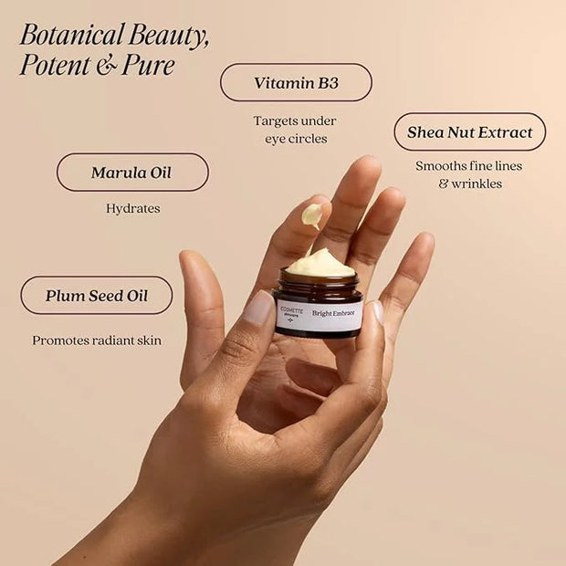 Cosmette Bright Embrace Vitamin B3 Eye Cream, Vegan Under Eye Butter for Protection & Hydration With Marula & Plum Oils, G...