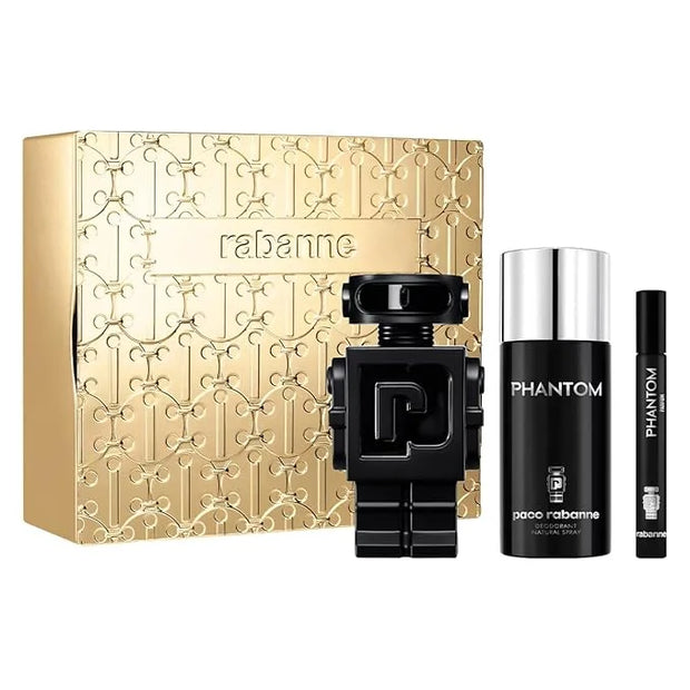 Paco Rabanne Phantom 3-Piece Set for Men, (3.4 Oz Parfum + 5.1 Oz Deodorant Spray + 0.33 Oz Parfum Travel Spray) - Product...