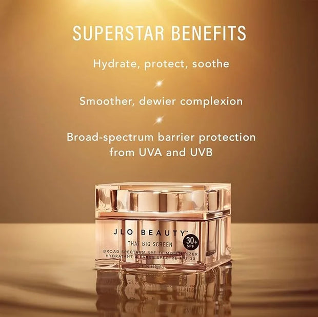 JLO Beauty That Big Screen Broad Spectrum SPF 30 Face Moisturizer, Hydrates, Protects, Luminizes, Lightweight Hyaluronic A...