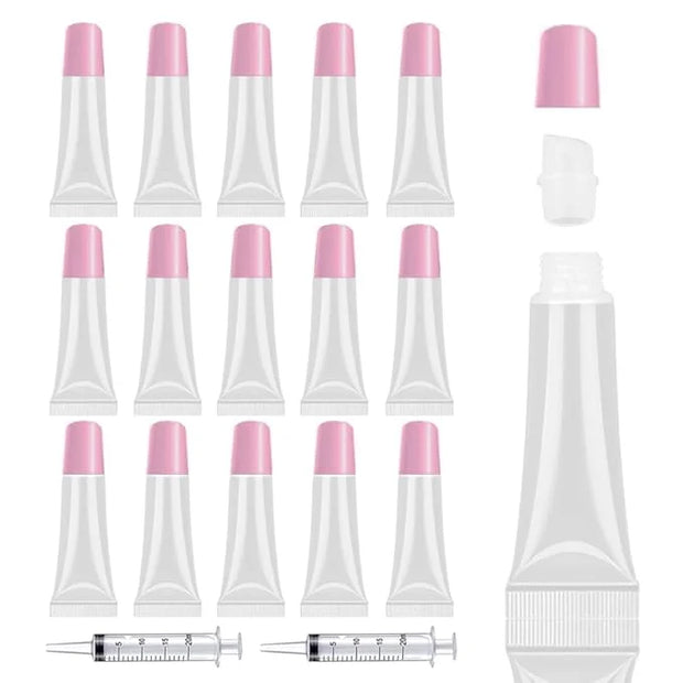AMORIX 50PCS Lip Gloss Tubes Empty 10ml Pink Cap Lip Gloss Containers Lip Balm Tubes Cute Squeeze Tubes Lipgloss Making Su...