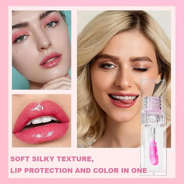 2PCS Magic Color Changing Lip Oil, Big Brush Color Changing Lip Oil, Lip Oil Color Changing, Warm Change Hydrating Color C...