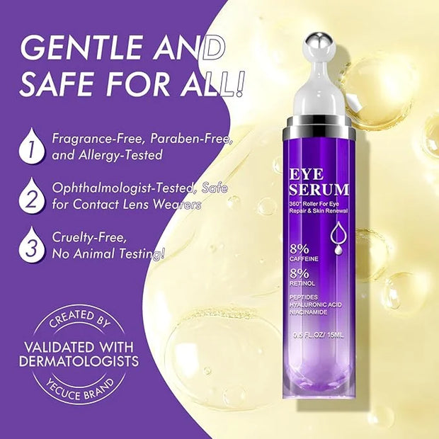 Under Eye Roller Serum|5% Caffeine 5% Retinol Eye Cream for Dark Circles, Puffiness and Bags, Puffy Bags Fine Lines Wrinkl...