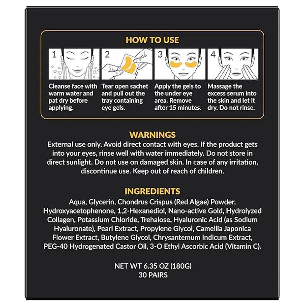 Stylia Under Eye Patches for Dark Circles and Puffy Eyes (30 Pairs) - 24k Gold Under Eye Mask with Vitamin C, Hyaluronic A...