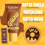 NYX PROFESSIONAL MAKEUP Buttermelt Glaze Soft Glow Skin Tint + SPF 30, Up To 12HR Wear, 07 Toffee Butta - Product Image