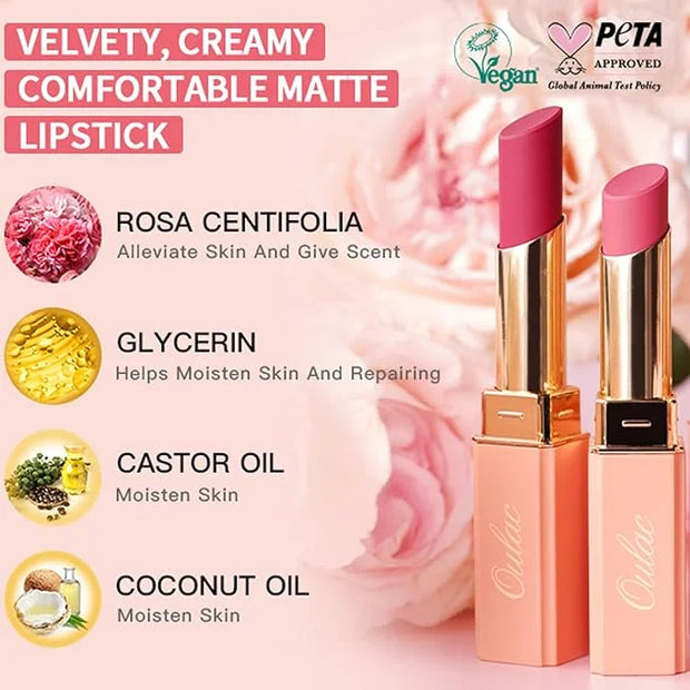Oulac Creamy Matte Lipstick for Women, Lipstick & Blush Duo, Magenta Soft Satin Finish Lipsticks with Moisturising Formula...