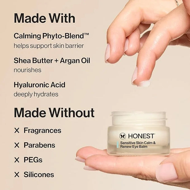 Honest Beauty Sensitive Skin Calm + Renew Eye Balm | Moisturizing + Firming | Hypoallergenic, Fragrance Free, Vegan | 0.5 ...