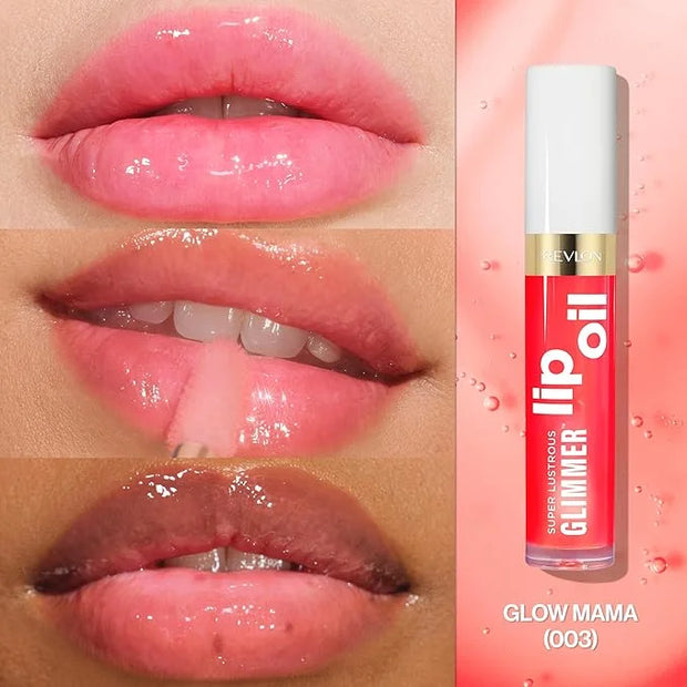 REVLON Super Lustrous Glimmer Lip Oil, Moisturizing & Tinted, Shiny Finish, Made with Plant-Based Squalane, 003 Glow Mama,...