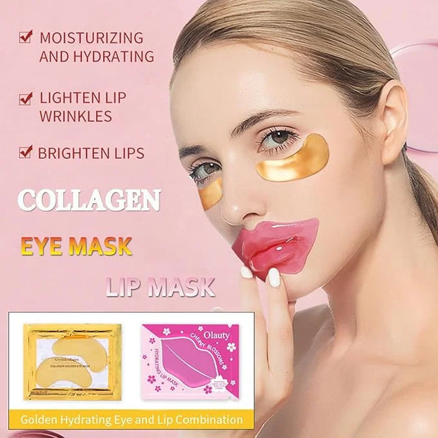 20 Pairs Lip Masks & Eye Masks, 24K Gold Gel Crystal Collagen Eye Pads, Moisturizing Lip Mask Crystal Pads, Under Eye Patc...
