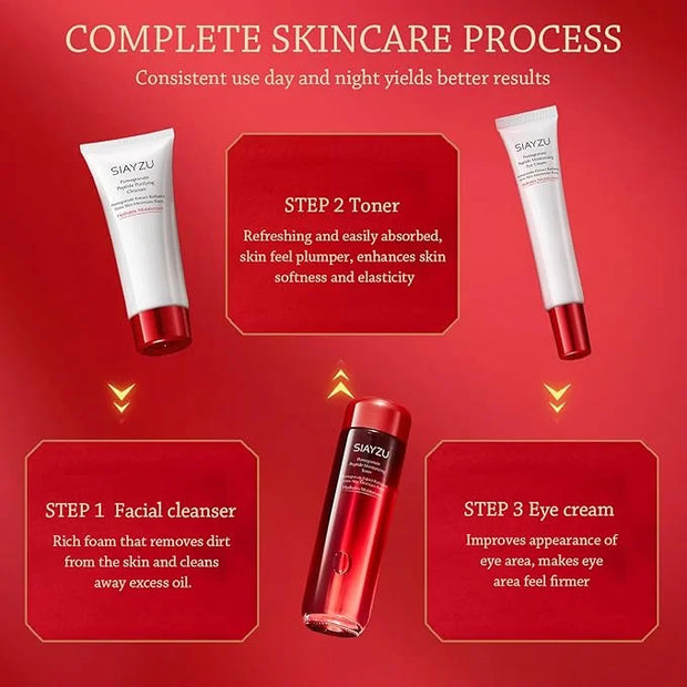 Facial Skin Care Set Anti-Wrinkle Beauty & Personal Care with Cleanser, Toner, Lotion, Essence, Face Cream, Eye Cream, Gif...