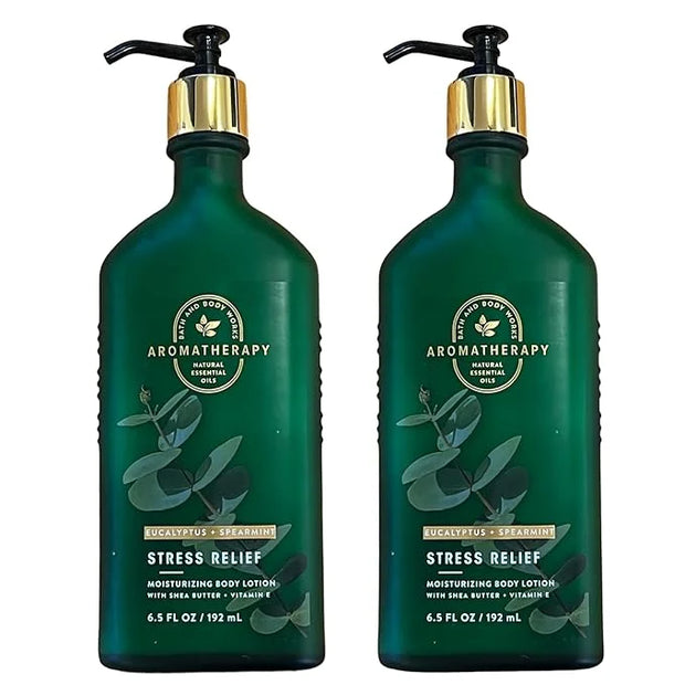 Bath and Body Works Stress Relief Eucalyptus Spearmint Gift Set of 2-6.5 Ounce Moisturizing Body Lotion with Shea Butter a...