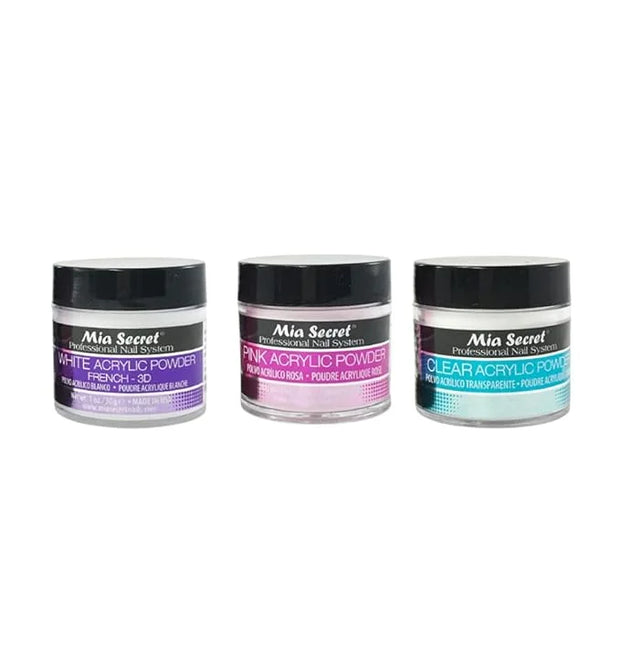 Mia Secret Acrylic Powder 1 oz x 3 (White, Pink, Clear) color acrylic powder for nails mia secret, mia secret professional...