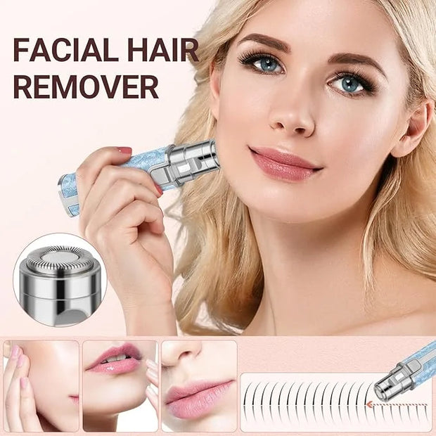 Facial Hair Remover for Face Lip, Electric 2 in 1 Face Shaver and Eyebrow Trimmer, Rechargeable Blue Nose Hair Trimmer for...