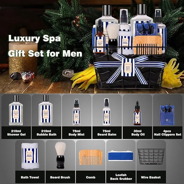 Valentines Day Gifts for Men, Bath and Body Gift Sets for Men with 10 Pcs Cedar & Bergamot Spa Gifts for Men, Bath Sets In...