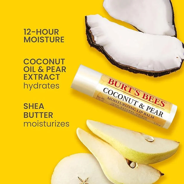 Burt's Bees Lip Balm - Berry Agua Fresca, Dragonfruit Lemon, Coconut & Pear, Tropical Pineapple Pack, With Beeswax, Tint-F...