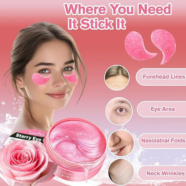 Rose Eye Patches 2-Pack (120 PCS), Hydrating & Soothing Eye Mask Skincare, Anti-Aging Collagen Eye Gel, Under Eye Patches ...