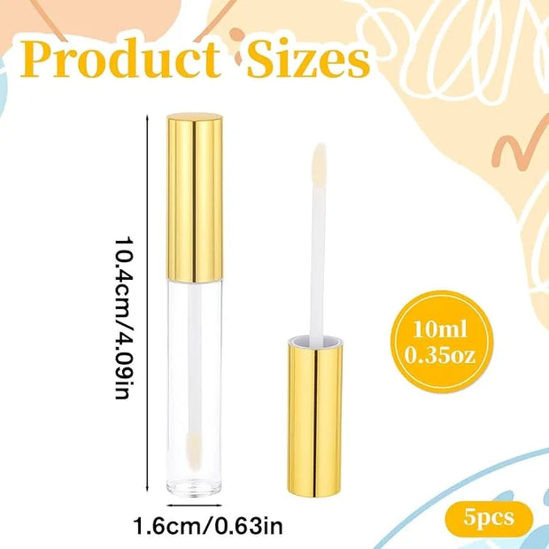 5 Pcs Empty Lip Gloss Tubes, Clear Plastic Gloss Container with Wand Refillable Lip Balm Bottle 10ml Lip Gloss Container f...