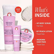 First Aid Beauty Soft + Smooth Starter Body Kit: KP Bump Eraser Body Scrub, 4 oz, Smoothing + Brightening Lotion (Peach), ...