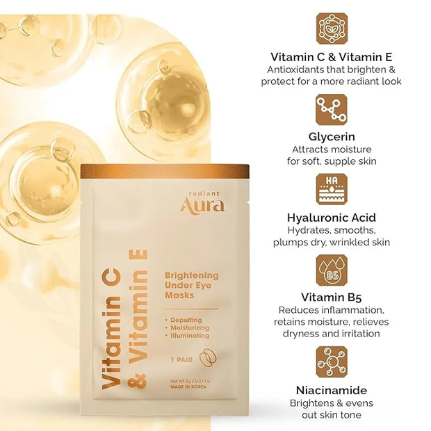 Under Eye Patches with Vitamin C & E - Dermatologist Tested Korean Eye Gel Patches for Puffy Eyes and Dark Circles - Hydra...
