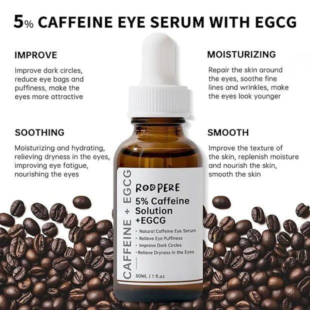 Caffeine Eye Serum With EGCG For Dark Circles and Puffiness, Anti Aging 5% Caffeine Solution For Puffy Eyes, Fine Lines, M...