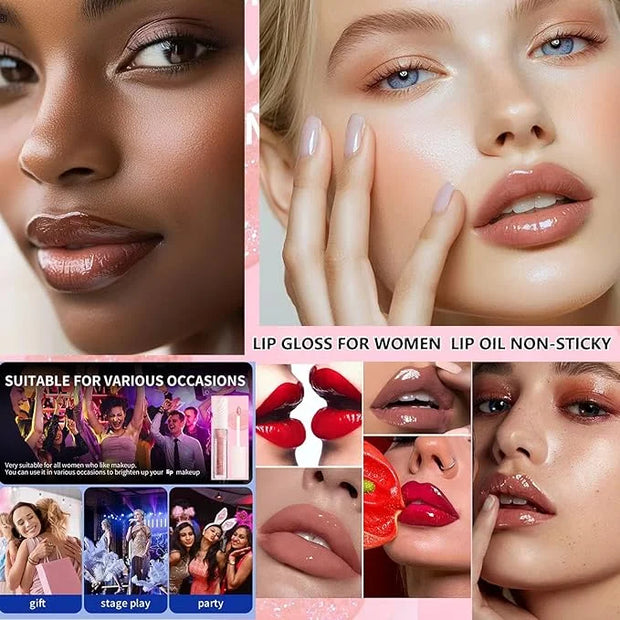 ﻿Rose Tan lip plumper gloss Tinted Glitter Lipgloss Lip Oil Teens Moisturizing Lipstick Lip Balm High Shine And Vegan Plum...