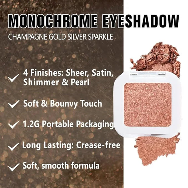 Kaely Pressed Single Eyeshadow Makeup, Champagne Gold Sparkle Highly Pigmented Monochrome Eye Shadow Palette, Waterproof N...