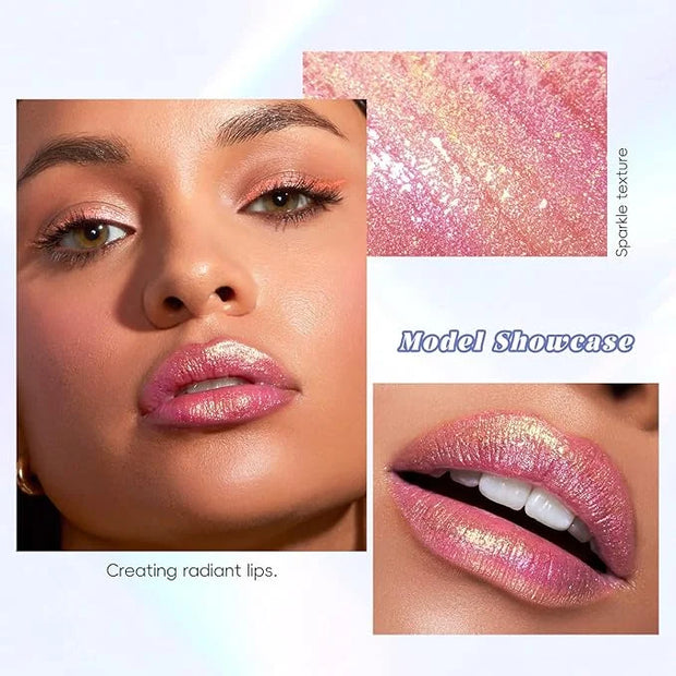 Hot Pink Glitter Lip Gloss Liquid Lipstick, Diamond Shimmer Metallic Sparkly Iridescent Chameleon Lip Gloss Gift for Women...