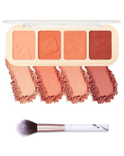 Matte Face Blush Palette Kit with Brush-4 Colors Pink Purple Orange Silky Mineral Blendable Blusher Contour Powder for Che...
