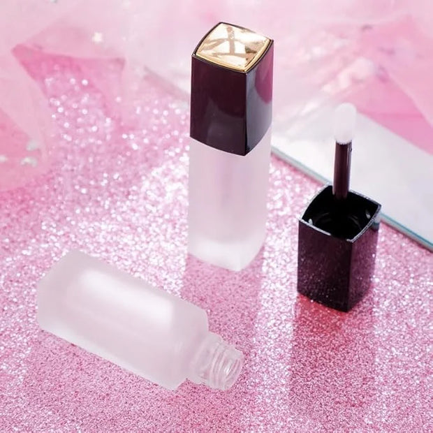 3 Pcs 5ml Frosted Glass Lip Gloss Tubes Refillable Square Lip Glaze Containers with Wands and Stoppers Mini Lip Balm Bottl...