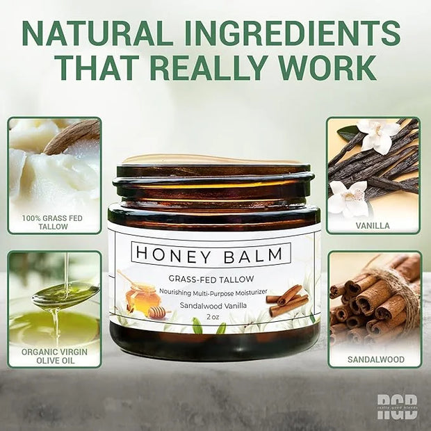 Tallow and Honey Balm, Organic Body Butter, Grass-Fed Beef Tallow for Skin, Soothing All-Natural Moisturizer for Body and ...