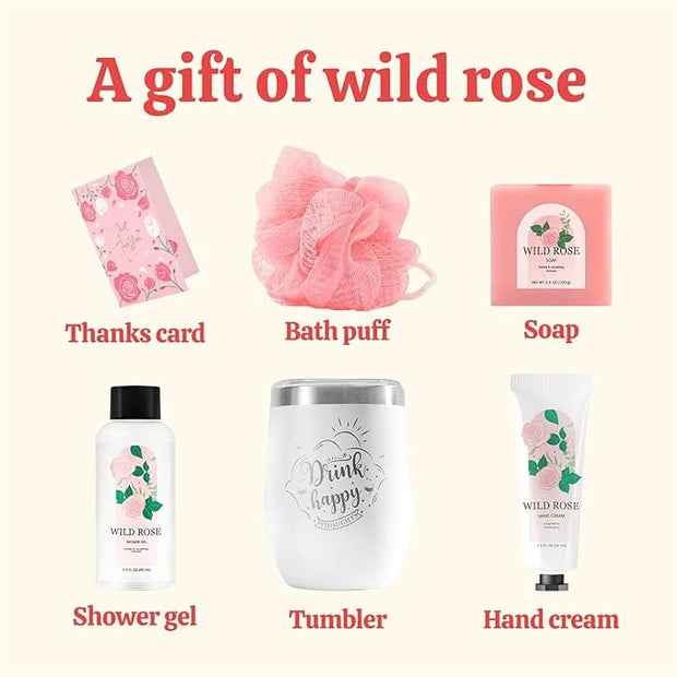 Skin Care Set Muse Lagoon Gift Baskets for Women 5 Pcs Rose Gifts for Her Includes Hand Cream Soap Sponge Shower Gel 355ml...