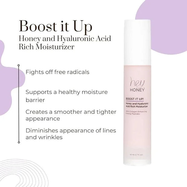 Hey Honey Skincare Boost It Up Honey Extract & Hyaluronic Acid Rich Moisturizer | Targets Premature and Advanced Signs of ...