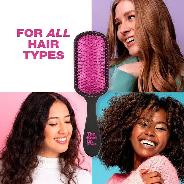 The Knot Dr. hair brush by Conair - Detangling hair brush - Removes Knots and Tangles in wet or dry hair- Black Neon w/Tra...